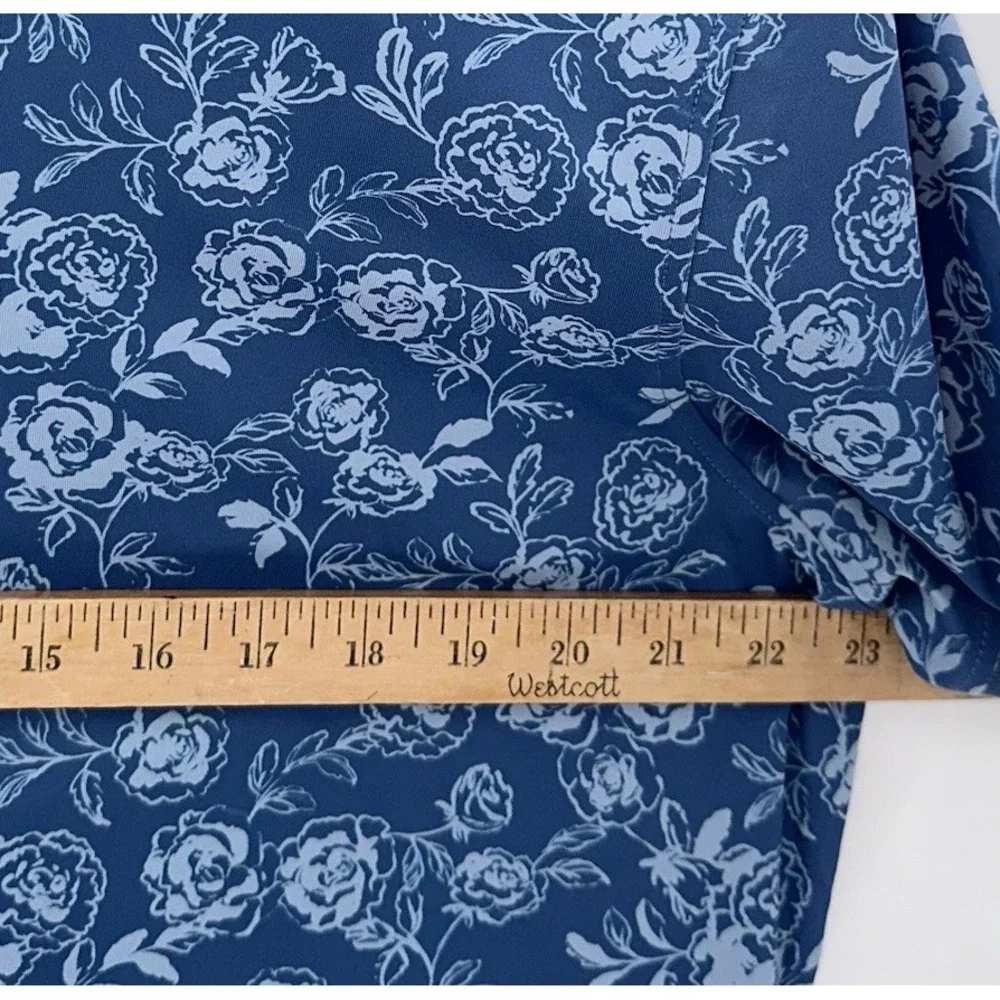 New G/Fore Large Golf Polo Peony Sketch Tech Jersey Floral Print Slate‎ Blue